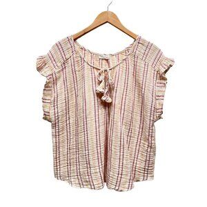 Just Living Top Multicolor Round Neck Ruffle Cap Sleeve Tunic Size Large